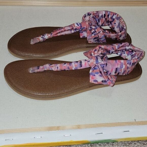 Sanuk Women's Yoga Sling Ella Spriced Coral Rain Flip Flop Size 8 - Picture 1 of 9